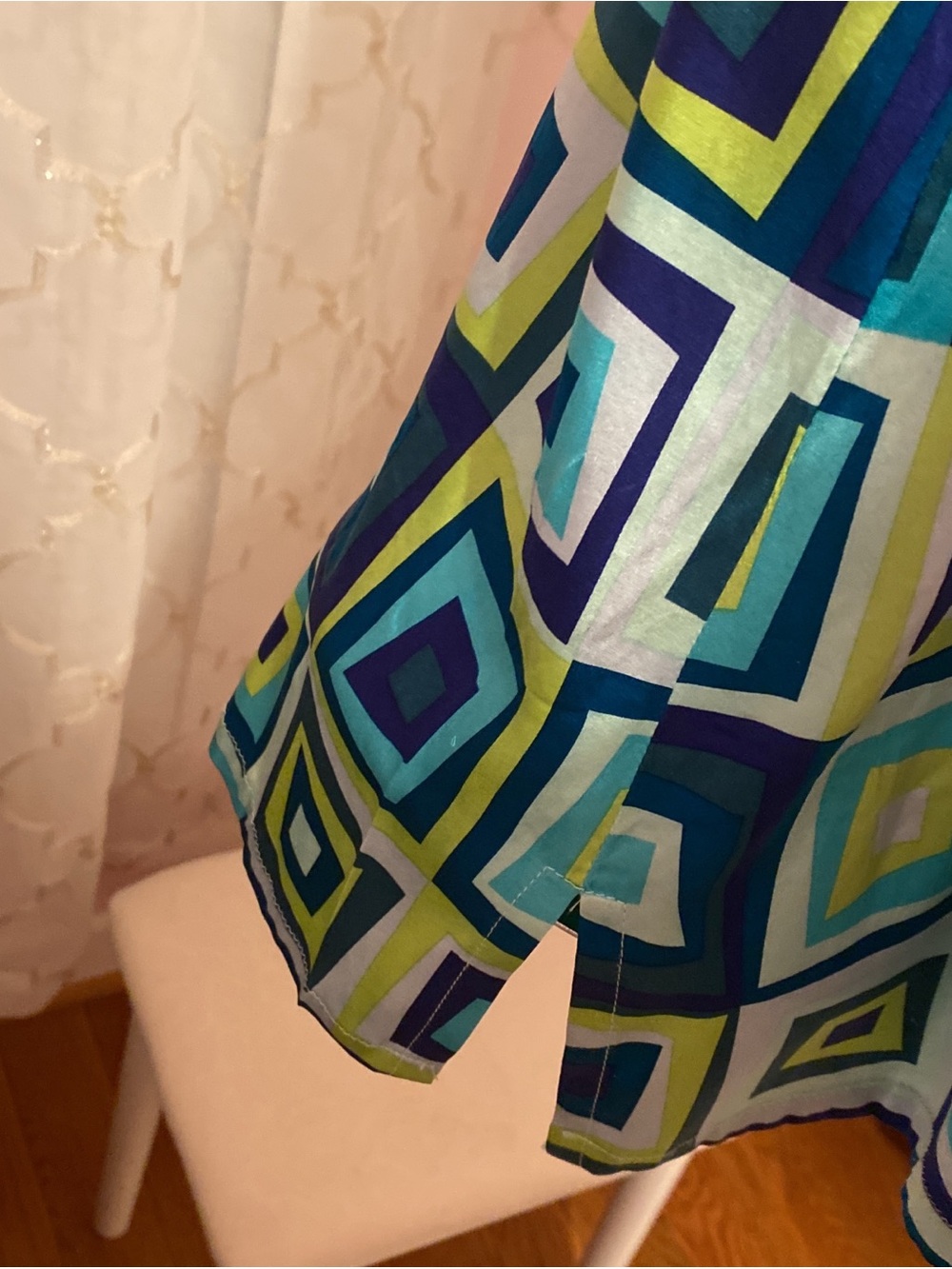 Geometric Square Print Silk Dress in Teal & Lime - Picture 5 of 8